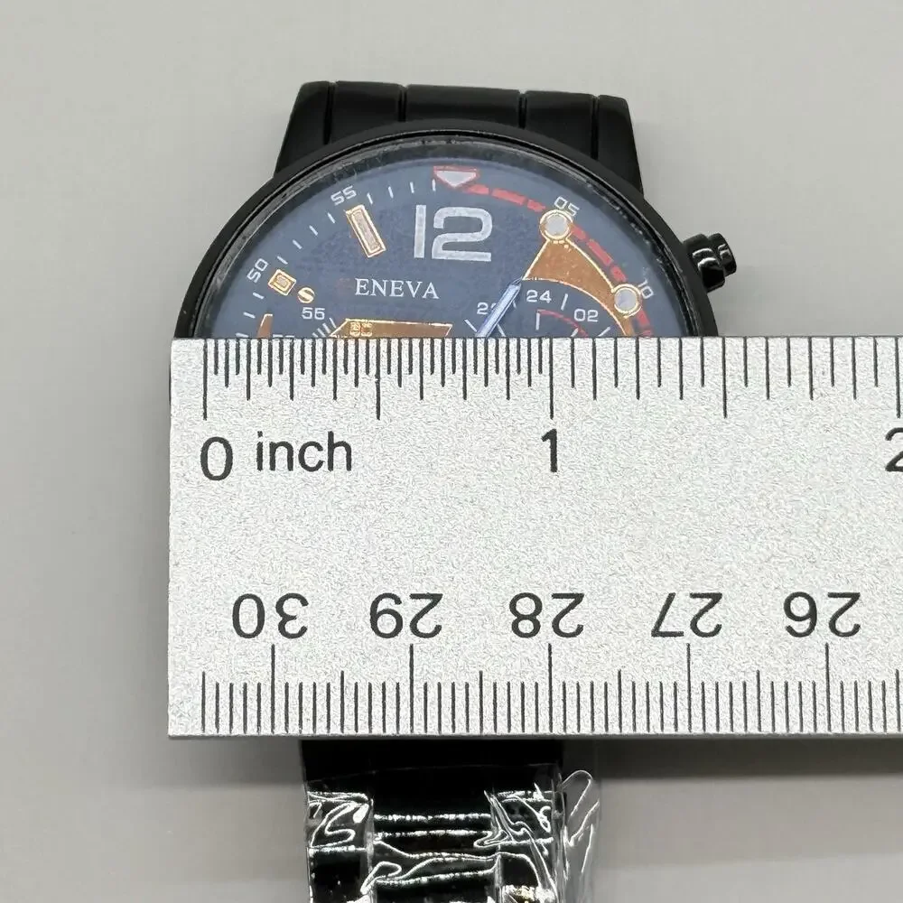 Geneva Men's Black Alloy Link Watch Blue Dial Oversized Faux Chronograph New
